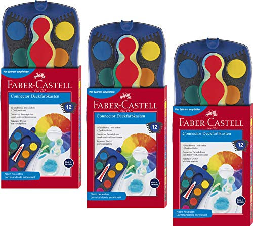 Faber-Castell 125030 - Farbkasten Connector mit 12 Farben, inklusive Deckweiß (3, 12 Farben Farbkasten blau)