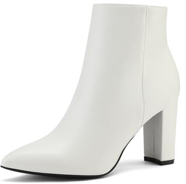 DREAM PAIRS Women's Chunky High Heels Ankle Boots Chelsea Boots Daily Dance Party Shoes,Size 5,White/pu,SIANNA-1
