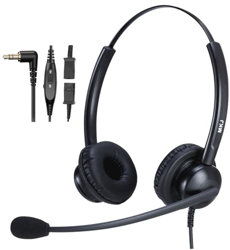 2.5mm Headset for Landline Phone Call Center Office Headset with Noise Cancelling Microphone for Panasonic Cordless Phone KX-TGF574 Cisco Linksys SPA 303G Grandstream Uniden and Other Dect Phones