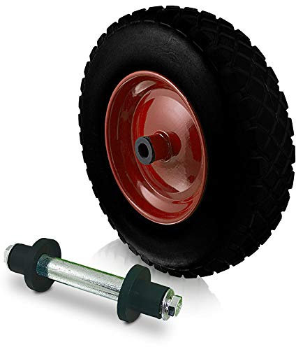 BITUXX® - Ruota di ricambio per carriola, 400 x 90, 40 cm, in PU, ruote per carriola 4.80/4.00-8 con asse con aghi