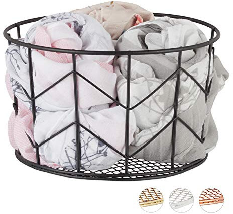 Relaxdays 1 x Drahtkorb, rund, Vintage Design, Aufbewahrung, Kleidung, Accessoires, Deko Korb, Metall, ∅ 22 cm, schwarz