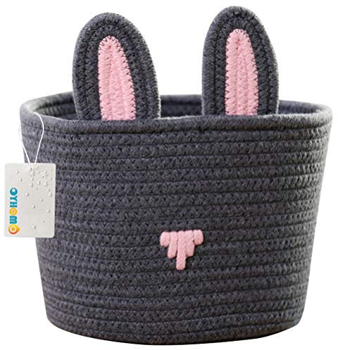 OYHOMO Faltbare Aufbewahrungskorb Süßer Hase Baumwolle Seil Korb Baby Spielzeug Aufbewahrungsbox Büro Schreibtisch Organizer Home Decor - Grau