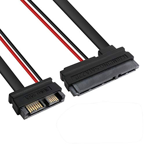 QiCheng & LYS 13 Broches (7 + 6) Câble d'extension Sata mâle à Femelle pour données et Alimentation - Câble d'extension Slimline Sata, 15 cm (Noir)
