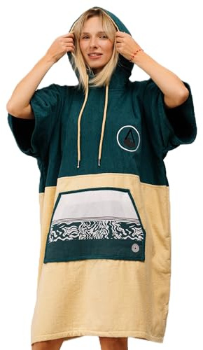 WAVE HAWAII Poncho Petrol Badeponcho 100% Baumwolle für Körpergrößen von 170-200 cm Umkleidehilfe für Schwimmen Strand Surfen Badetuch mit Kapuze Duschponcho für Damen Herren Erwachsene