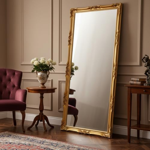 MO.WA Specchio da parete grande 82x182 Specchiera legno foglia oro Made in Italy Specchiera barocca Grande specchio barocco Specchio classico figura intera