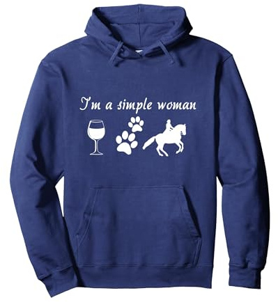 Cavalli & Equitazione Donne Cavallo Cane Vino Felpa con Cappuccio, Unisex per Adulti, Navy, M
