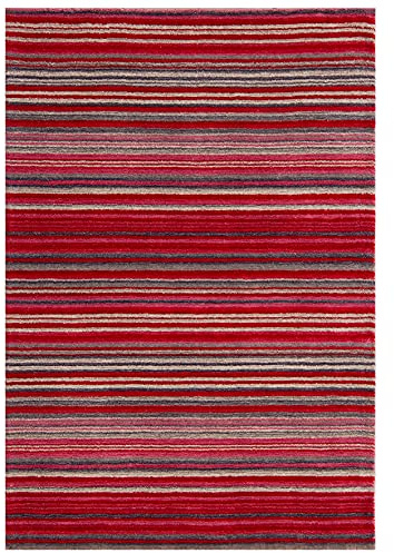 Contemporary Carter Striped Geometric Pattern Soft Wool Area Rugs, Red - 160 x 230cm