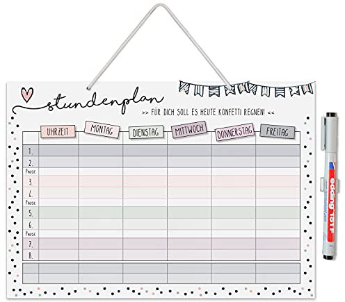 younikat Stundenplan abwischbar zum aufhängen I Konfetti I inkl. Stift wiederbeschreibbar I Grundschule Jungen Mädchen I dv972