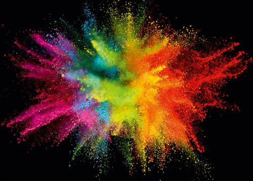 Ulmer Puzzleschmiede - Puzzle 'Knallbunt' - 2000 Teile Raster für Erwachsene & Puzzle-Enthusiasten - Innovatives Motiv: Bunte Farb-Explosion auf Kontrast-Hintergrund