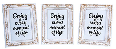 levandeo Set di 3 cornici portafoto 13 x 18 cm, colore bianco oro, stile barocco shabby chic anticato, cornice singola