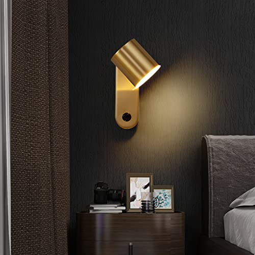 SXYSXYSXY LED Dimmbar Wandleuchte mit Schalter Leselampe 7W Wand Nachttischlampe Modern Drehbar 3000K/4500K/6000K Kupfer Wandleselampe Schlafzimmer Büro Hotels Esszimmer Wohnzimmer,Gold