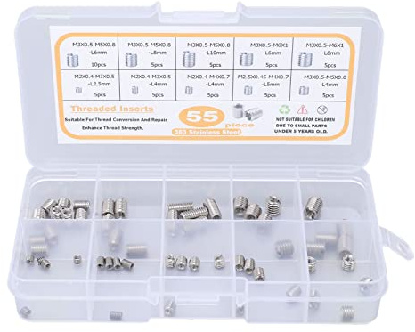 55 Stück Einsteckmuttern, Gewinde M2 ​​M2,5 M3 Edelstahl-Befestigungssortiment zur Reparatur von Holz, Harthölzern, Sperrholz, Weichhölzern
