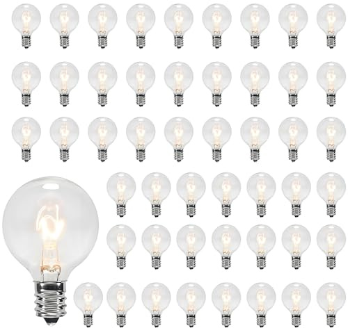 GOOTHY 50 Pack G40 Replacement Light Bulbs, 5W Incandescent Bulbs with E12 Candelabra Base, Clear Globe Replacement Light Bulbs for Outdoor String Lights Patio Backyard Garden Wedding Christmas Decor