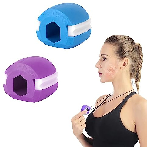Norhogo 2 Stück Kiefermuskel Trainer, Kieferlinie Kauen Trainer, Doppelkinn Trainer Ball, Fitness-Ball, Hals, Gesicht straffende, Shaper für Übungen Gesichtsmuskeln Männer und Frauen (blau + lila)