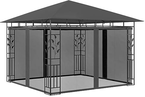 Pavillon mit Moskitonetz, BULANED Faltpavillon, Pergola, Partyzelt, Standmarkise, Sonnenzelt, Garten Pavillion, Grillpavillon, 3x3x2,73 m Anthrazit 180 g/m²