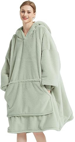 Lanqinglv Oversized Hoodie Sweatshirt Plüsch Flauschige Sherpa TV-Decke mit Ärmeln Hellgrün, Kapuzenpullover Kuscheldecke, Flanell Fleecedecke, Sofa Decke Einheitsgröße für Damen, Herren