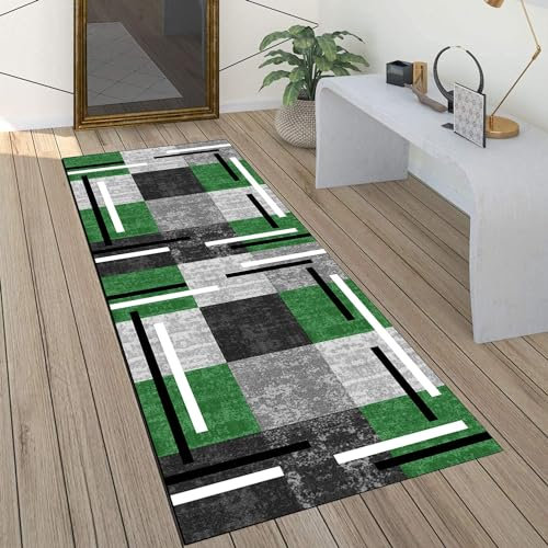 QQrunner Teppich Läufer Flur rutschfest Grau Grün 40x200CM Küchenteppich Vintage Waschbar Meterware Schlafzimmer Korridor Teppich Lang, Länge Anpassbare, 40-120cm Breit