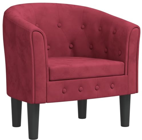 vidaXL Fauteuil Cabriolet, Chaise avec Accoudoirs, Canapé avec Dossier, Siège Rembourré, Meuble de Salon Chambre Bureau, Rouge Bordeaux Velours
