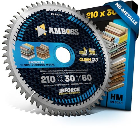 HM Kreissägeblatt 210x30 Z60 Trapez-Flachzahn für Aluminium. AMBOSS WERKZEUGE® Sägeblatt 210mm komp. zu Powerplus POWX0550 Scheppach PL75 Scheppach HS80. Festool. Einhell. Dewalt uvm.