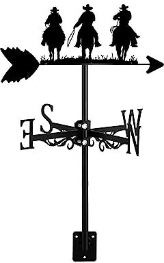 ZNEL Cowboys Team Pferd Kreuz Western Wetterfahne Silhouette Wetterhahn Metall Dachmontage, Handgefertigte Richtungsanzeiger Schwarze Messwerkzeuge, Style 9