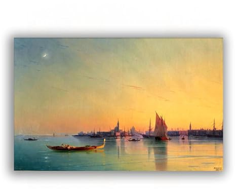 TNGHHSGA Venezia al tramonto di Ivan Aivazovsky Dipinti famosi Stampa su tela Riproduzioni di Quadri Paesaggio marino Arte da parete per soggiorno 80x128 cm Senza cornice