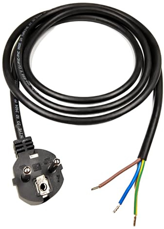 Stromkabel mit Aderendhülsen, Stecker 230V, 16A, IP20, 5 Meter, Schwarz | Anschlussleitung mit Schuko, Schutzkontakt-Zuleitung, Adapter-Kabel mit Aderendhülsen