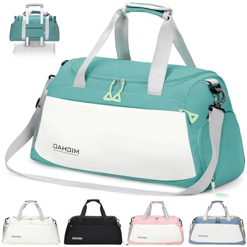 Damcyer Borsone Da Viaggio, 35L Borsone Palestra Borsone Da Viaggio Donna Con Scomparto Per Scarpe e Tasche Umide Impermeabili, Borse Sportive Per Sport Viaggi Nuoto Yoga Escursionismo, Bianco+Verde