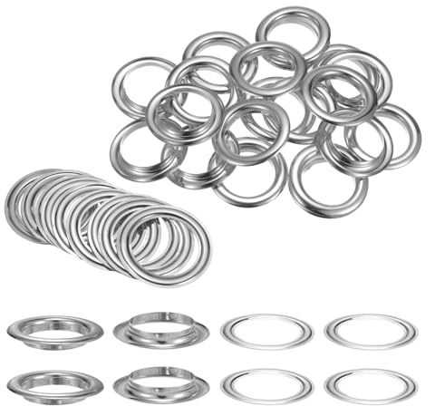 QUARKZMAN Œillets avec Rondelles de 40mm Ton Argenté 20 Ensembles | Kit d'Œillets Métalliques, pour Rideaux en Tissu Ceintures en Cuir Sacs DIY
