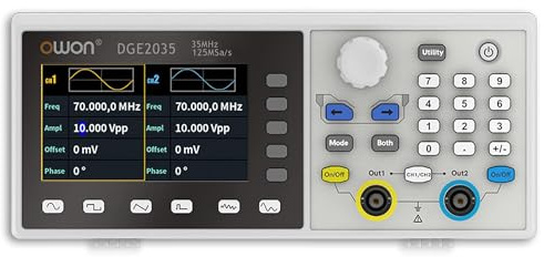 OWON DGE2035 - Generador de funciones de dos canales, 35 MHz, salida de frecuencia de 300 MSa/s, generador de forma de onda arbitraria con LCD TFT de 3,6 (35 MHz/2CH)