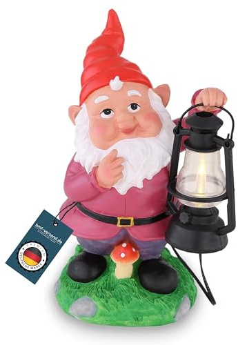 bmf-versand® Gartenzwerg Lustig für Außen - Solarleuchte Garten Deko Zwerg mit Laterne - Solarlampe Camping Balkon - Gartendeko Figuren Solar - Außenlampe Solarlicht LED