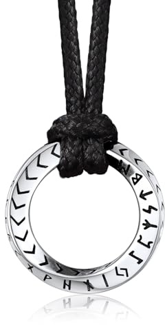 Bandmax Wikinger Rune Kette für Herren Damen Edelstahl Halskette Wasserfest | Mobius Rund/Dreieck/Unendlichkeit Runen Anhänger, mit schwarze Geflochtene Lederkette, Amulett Wikinger Schmuck für Männer