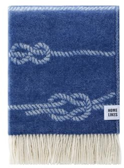 JJ Textile Nautical Knots Throw New Wool & Recycled Merino Sheep Wool- Soft & Cosy With a Reversible Design - Sustainable Throw for Bed, Sofa & Home Decor - Large Blanket 190cm x 130cm.