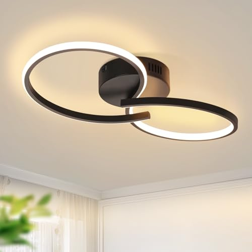 Homefire Deckenlampe Wohnzimmer LED Deckenleuchte Modern - 40cm Schwarz | Küchenlampe Decke 3000K Warmweiß 12W Ceiling Light Innovative Design Deckenbeleuchtung für Küche Flur Schlafzimmer
