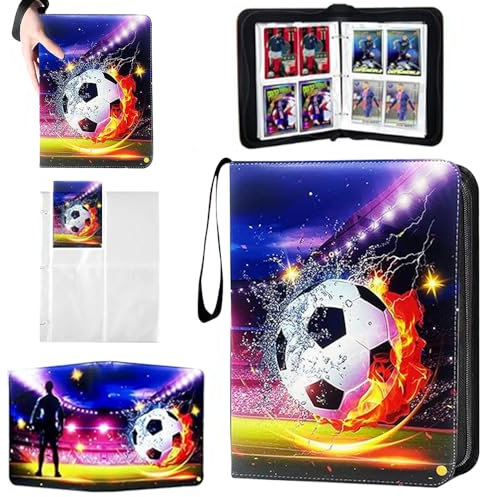 Kinfezlon Fußball Sammelalbum, 50 Seiten 400 Karten Kapazität Sammelalbum Fußball Karten, Sammelkarten Album mit Reißverschluss und Griffschlaufe, Groß Sport Karten Heft, 3 Ringe Karten Mappe Binder