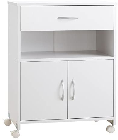 Vinsetto Druckerhalter Möbel mobiler Drucker Aufbewahrungsmöbel Schreibtisch auf Rollen mit Schublade, Nische und 2-türigem Schrank, verstellbarem Regal - für Home Office, Zuhause, 60x39x80cm, weiß