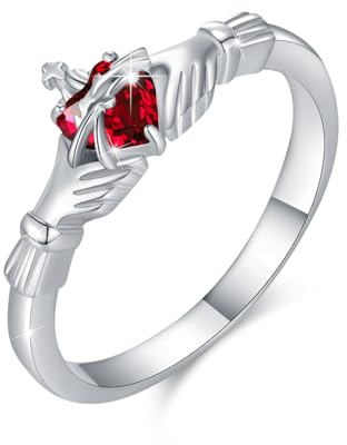 YueYuan Sacred Heart Bague en argent sterling 925 en forme de cœur avec cristal rouge Claddagh Cadeau religieux pour femme Anniversaire Saint-Valentin, Argent sterling, Aucune pierre précieuse