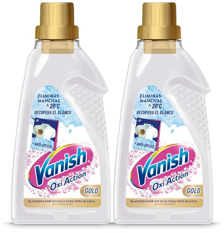 Vanish Oxi Action Gold Multipoder - Quitamanchas multibeneficio, blanqueador y potenciador del lavado, para ropa blanca, en gel, sin lejía - 2 x 1500 ml (3000 ml)