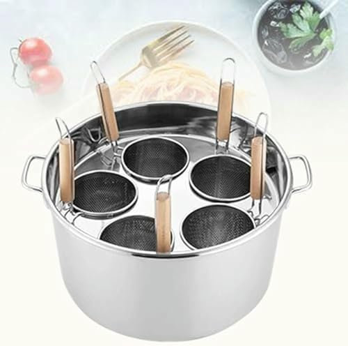 JYBNBBE Pastatopf Aus Edelstahl, Set Mit Einsätzen Zum Kochen Von Pasta Mit 5 Löchern, Multifunktionaler Pastatopf Mit Trennwand Und Sieb, Topf Aus Edelstahl Zum Kochen,5Holes
