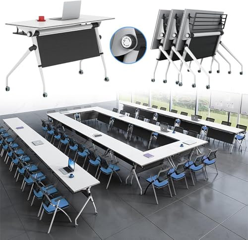 Konferenztisch, rechteckiger Seminartisch für 10 Personen, mobiler Schulungstisch, Büro-Besprechungstisch, klappbarer Konferenzraumtisch mit Rädern, große Konferenztische fürs Büro (6-TLG