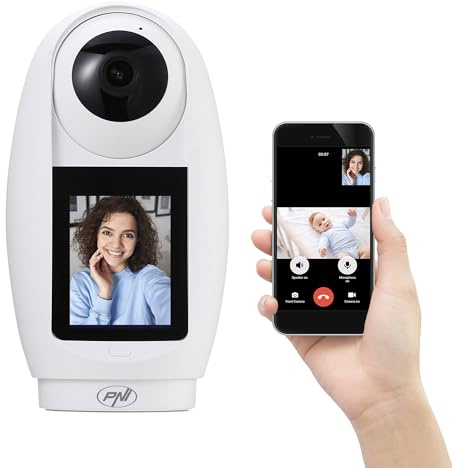 PNI IP733 3MP Videoüberwachungskamera, bidirektionales Audio und Video, mit Bluetooth Anruftaste, Bildschirm, Babyphone Funktion