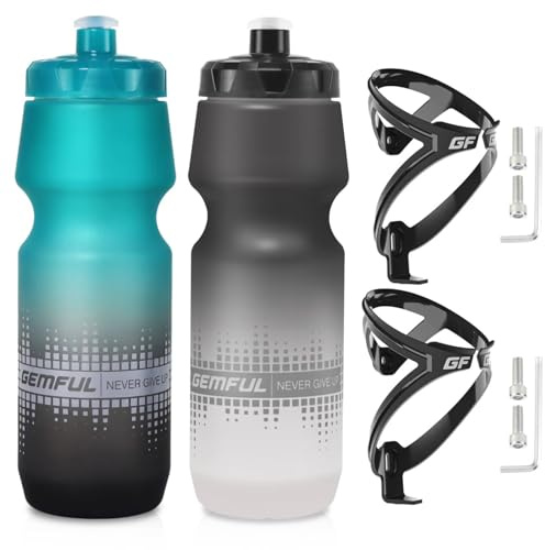 GEMFUL Gourde Vélo & Porte-Gourde 750ml, Légers, sans BPA - Ensemble Complet pour Vélo de Route et VTT (Noir et Blanc/Noir et Blanc)
