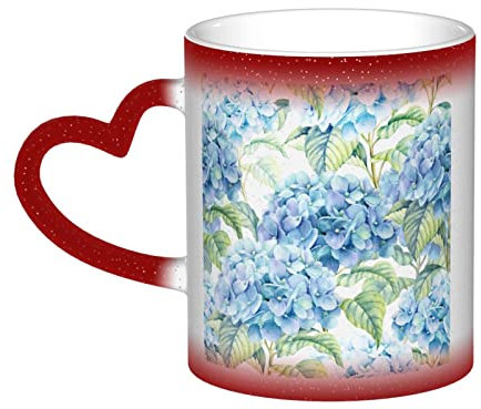 Hydrangea Print Coffee Mugs, Colour Changing Mug Ceramic Heated Sensitive Novelty Coffee Mug Funny Mugs for Men Women 11oz Red
