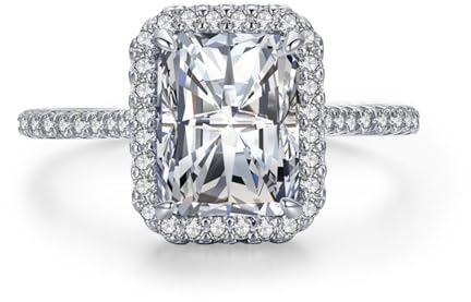 Aotiwe Bague Fiançailles, Bague Fiancaille Argent Halo Rectangulaire avec Rectangulaire Blanc Oxyde de Zirconium Argent 925 Taille 49