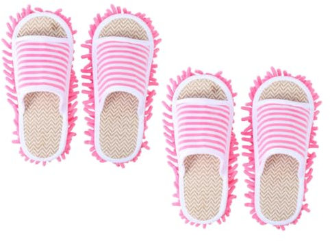 minkissy 2pares Pantuflas para Mopa Rayas Lavables y Desmontables para Limpiar Interiores De Sala De Estar y Dormitorio Pantuflas Unisex para Pisos