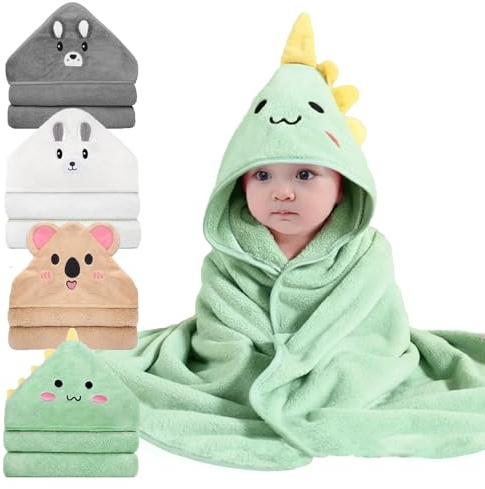 ROXANEPIG 4Pack Baby Handtücher Kapuze, 80X80 cm Babybadetücher, Kapuzenhandtücher Baby, Kapuzenbadetüch, Kinderhandtüch, Badehandtüch Handtücher für Babys, Neugeborene (Gray,White,Green,Brown)