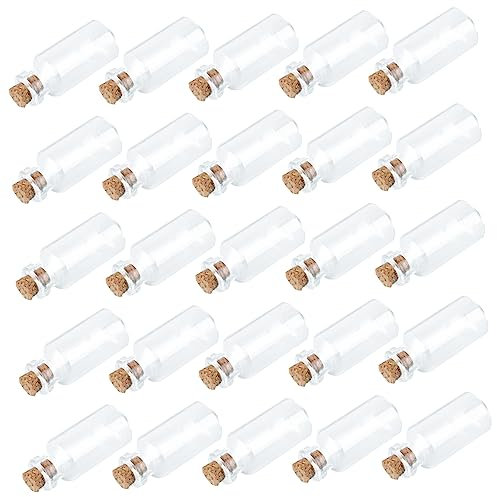 HYTROVE 25pièces Mini Bouteille Verre avec Bouchon Liège Lot pour Messages Mariages Pot à Souhaits Bouteille Transparente