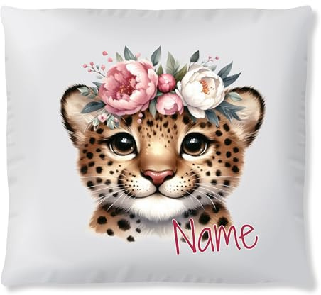 GRAZDesign Personalisiertes Kinderkissen mit Namen - Leichtathletik Leoparden Motiv - Niedliches Dekor für Babyzimmer