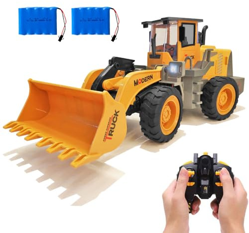 FANXMF RC Wheel Loader 1/14 9CH Remote Control Construction Vehicle Tractor 2.4G Articulated Dozer Front Loader Bulldozer Crawler with Lights & Sound Engineering Truck 2 Batteries Toys for Kids 6+