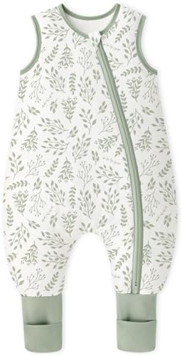 Yoofoss Saco de Dormir para Bébé con Pies Calcetines 1.5 TOG Algodón Todo el año Primavera Otoño Súper transpirable Dormir para Unisex 80 cm Niñas Niños 18-24 Meses
