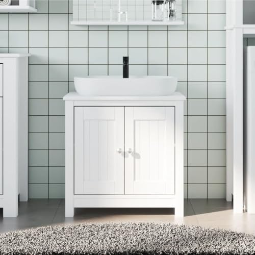 AJJHUUKI BERG - Mobile per lavabo da bagno, 60 x 34 x 59 cm, in legno massello di pino, set di mobili da bagno, colore: bianco
